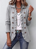 Fontaine | Heather Grey Ribbed Knit Ruffle Jacket