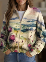 Zelda™ | Scottish Thistle Landscape Zip Cardigan