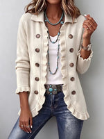 Jemima | Ivory Ribbed Knit Ruffle Jacket