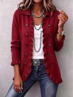 Cecily | Ruby Red Ribbed Knit Ruffle Jacket