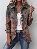 Bronwyn | Vintage Gradient Textured Print Ruffle Jacket